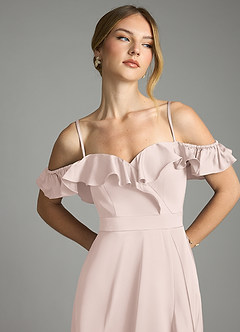 Azazie Lyra Bridesmaid Dresses Blushing Pink A-Line Off the Shoulder Stretch Satin Convertible Dress image11