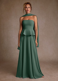 Azazie Josabeth vestidos de madre de la novia Vestido de Musgo Marino de Gasa de Corte en A con Plisado image5