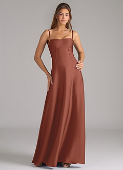 Azazie Valentine Bridesmaid Dresses Auburn A-Line Corset Stretch Satin Dress image1