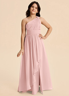 Azazie Skye Junior Powder Pink A-Line Pleated Chiffon Dress image4