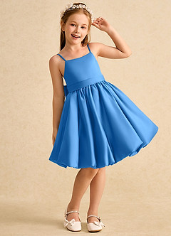Azazie Davine vestidos de niña de las flores Vestido de Azul Grisaceo de Satin Mate de Corte En A con Tirante Espagueti image4