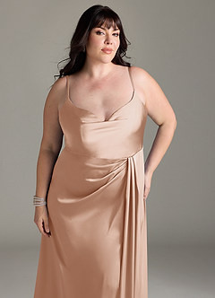 Azazie Brielle Bridesmaid Dresses English Rose A-Line Cowl Spaghetti Straps Stretch Satin Dress image11