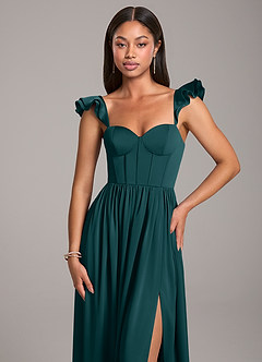 Azazie Denisse Bridesmaid Dresses Pine A-Line Ruched Stretch Satin Dress image6