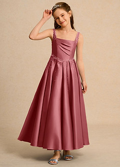 Azazie Mochi Girls Formal Vestidos de florista Vestido Rosa Antiga de Cetim fosco de Vestido de baile com Plissado image6