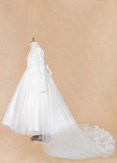Azazie Elodie Flower Girl Dresses Ivory White Ball-Gown Lace Dress image14