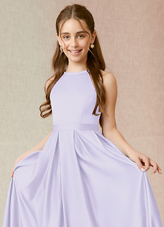 Azazie Arianthe A-Line Matte Satin Floor-Length Junior Bridesmaid Dress with Pockets image5
