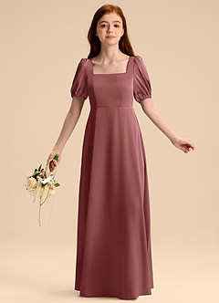 Azazie Briar Junior Robe Trapèze en Satin extensible Arc Améthyste image5