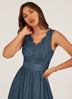 Azazie Gertrude Bridesmaid Dresses Neptune A-Line Lace Chiffon Dress image12