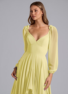 Azazie Karan Bridesmaid Dresses Lemon Sorbet A-Line Long Sleeve Chiffon Dress image6