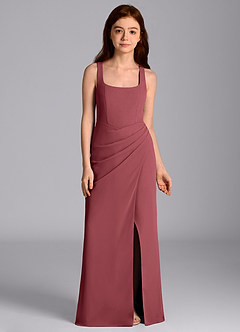 Azazie Mero Junior Abito Sirena in Chiffon Plissettato Merlot image6