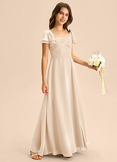 Azazie Azey Junior Jurk van Chiffon met A-Lijn Ruches Wit Albast image5