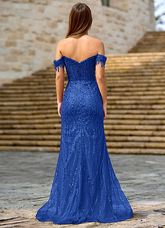 Zinanam Bleu Roi Robe de bal trapèze à fleurs 3D image6