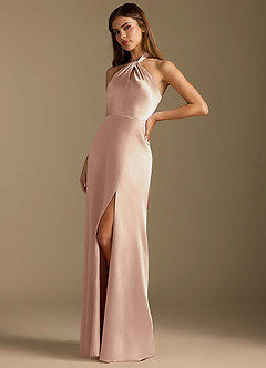 Azazie Tracie Bridesmaid Dresses English Rose A-Line Pleated Metallic Satin Dress image4