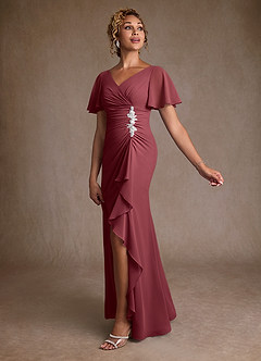 Azazie Suffolk Mother of the Bride Dresses Merlot A-Line Pleated Chiffon Dress image2
