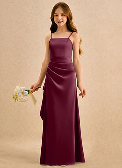 Azazie Cannoli Girls Formal Sukienki dla dziewczynek sypiących kwiaty Linia A Pofałdowany Satyna elastyczna Długość podłogi Sukienka image3