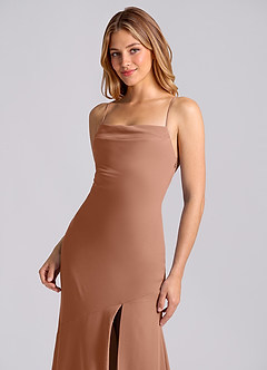 Azazie Grata 신부 들러리 드레스 인어 주름진 쉬폰 바닥 길이 드레스 image7