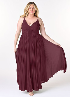 Azazie Raychelle Brautjungfernkleider A-Linie V-Hals Chiffon Kleid Cabernetrot image7