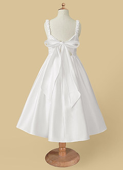 Azazie Cutie Pie Flower Girl Dresses White A-Line Pleated Matte Satin Dress image5