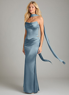 Azazie Sorrel Bridesmaid Dresses Dusty Blue Mermaid Strapless Stretch Satin Convertible Dress image1