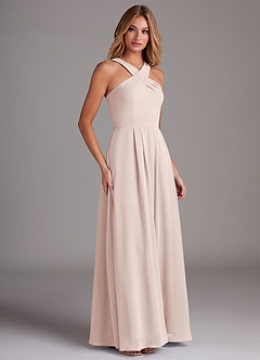 Azazie Dixie Bridesmaid Dresses Rose Petal A-Line Halter Pleated Chiffon Dress image4