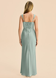 Azazie Agustina Junior Agave Sheath Pleated Stretch Satin Dress image2