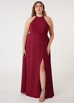 Azazie Clarice Bridesmaid Dresses Burgundy A-Line Halter Chiffon Dress image8