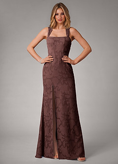 Azazie Luci Robes de demoiselle d'honneur Robe Sirène Convertible en Blumen-Burnout Plissée Expresso image5