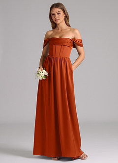 Azazie Hattie Robes de demoiselle d'honneur Robe Trapèze en Satin extensible Corset Orange Brûlée image5
