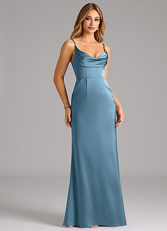 Azazie Aimee Brautjungfernkleider A-Linie Herzausschnitt Stretch-Satin Kleid Stahlblau image3