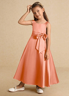 Azazie Lindy Flower Girl Dresses Sunset A-Line Pleated Matte Satin Dress image4