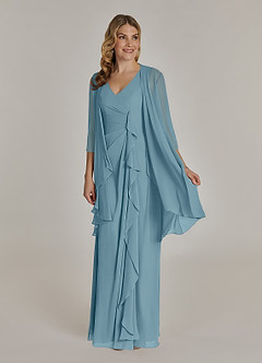 Azazie Manuella Mother of the Bride Dresses Moody Blue A-Line V-Neck Pleated Chiffon Dress image3