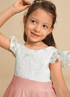 Azazie Vetty Flower Girl Dresses Ivory Rosette A-Line Lace Tulle Dress image8