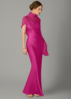 Azazie Jaleesa Bridesmaid Dresses Fuchsia A-Line High Neck Stretch Satin Dress image3