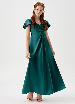 Azazie Soren Junior Peacock A-Line Ruched Stretch Satin Dress image1