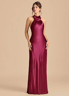 Azazie Velli Brudtärnklänningar Klä av Tubklänning i Metallisk satin Hög hals Bourgogne image2