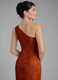 Azazie Akilah Bridesmaid Dresses Paprika Mermaid One Shoulder Floral Burnout Dress image7