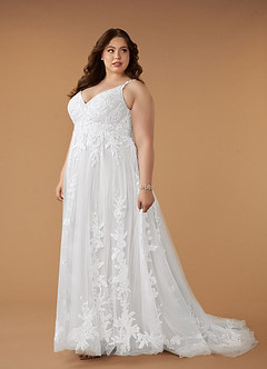 Azazie Delaina Wedding Dresses Diamond White A-Line V-Neck Sequins Tulle Dress image14