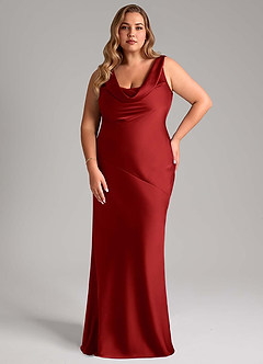 Azazie Rylina Bridesmaid Dresses Pomegranate Mermaid Stretch Satin Dress image7