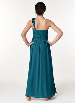 Azazie Flower Junior Ink Blue A-Line Pleated Chiffon Dress image2