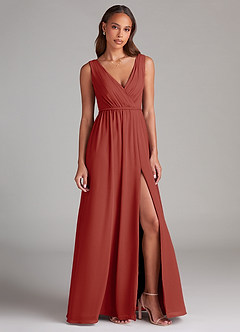 Azazie Tanicia Bridesmaid Dresses Terracotta A-Line Pleated Chiffon Dress image4