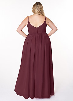 Azazie Rayna Brautjungfernkleider A-Linie V-Hals Gefaltet Chiffon Kleid Cabernetrot image2