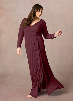 Azazie Risa Abiti per la Madre della Sposa Abito Sirena in Maglia con Scollo a V a Pieghe Cabernet image7