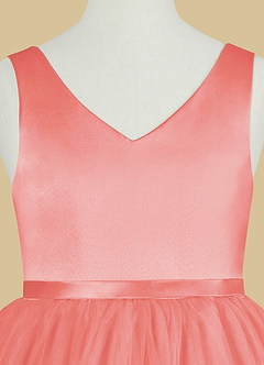 Azazie Marybell Flower Girl Dresses Coral A-Line Bow Tulle Dress image8