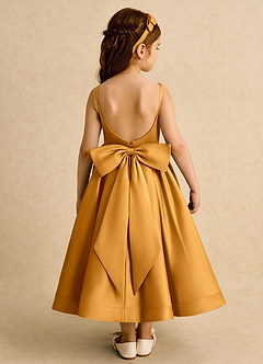 Azazie Babs Flower Girl Dresses Butterscotch Ball-Gown Pleated Matte Satin Dress image6
