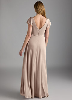 Azazie Omari Final Sale Taupe A-Line Mesh Dress image4