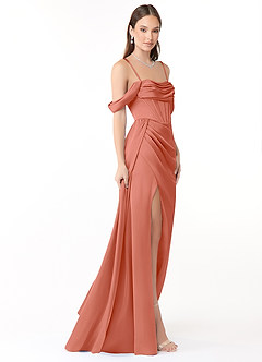 Azazie Amyra Jurken voor bruidsmeisjes Converteerbaar Jurk van Stretch Satijn met Zeemeermin Off the Shoulder Zalm Roze image6