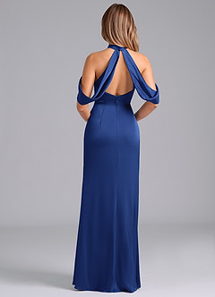 Azazie Bonny Bridesmaid Dresses Royal Blue Mermaid Off the Shoulder Stretch Satin Dress image2