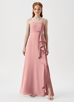 Azazie Kaylee Junior Rosette A-Line with Belt Stretch Satin Dress image3