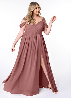 Azazie Lianne Bridesmaid Dresses Desert Rose A-Line Off the Shoulder Chiffon Dress image10