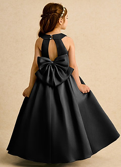 Azazie Daisies Jurken voor bloemenmeisjes Baljurk Jurk van Mat Satijn Boog Zwart image7